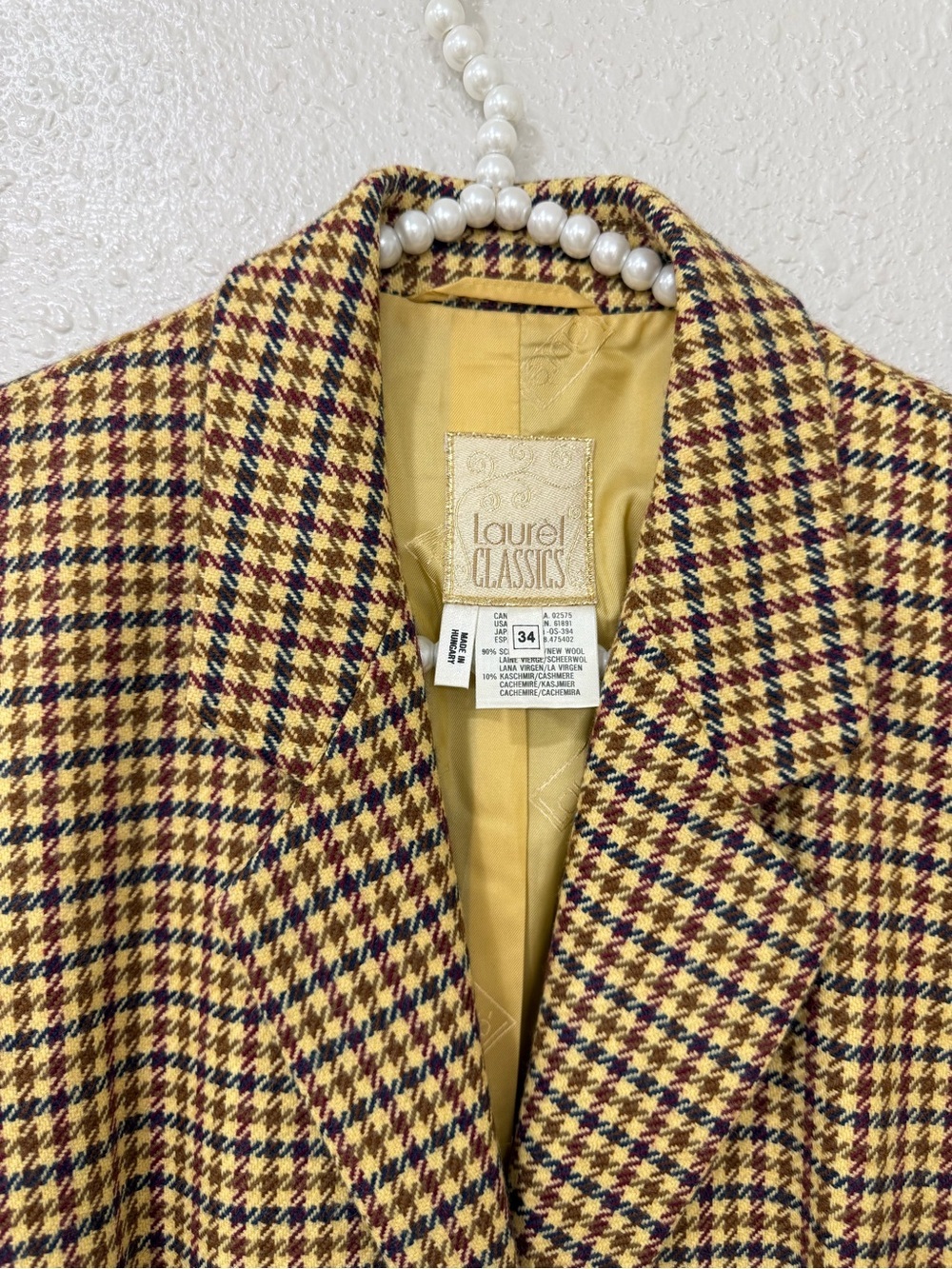 Laurel Classics Wool Cashmere Houndstooth Longline Blazer Jacket Old Money Sz S - Picture 4 of 13
